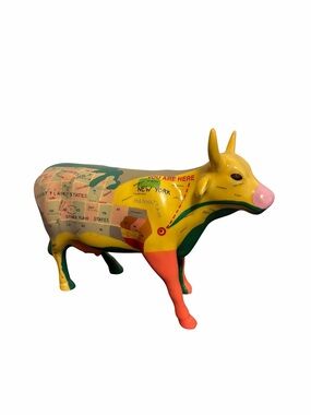 CowParade 2000 New York City You Are Here Map Cow Figurine Yellow
